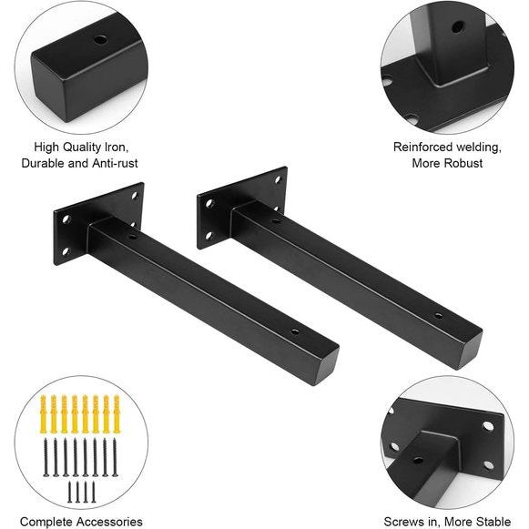 Zwevende plankhouders, zwart, 2 stuks, zware industriële retro wandmontage, verborgen plankdragers, plankconsole, planksteun, doe-het-zelf aangepaste wandplanken, 30 cm