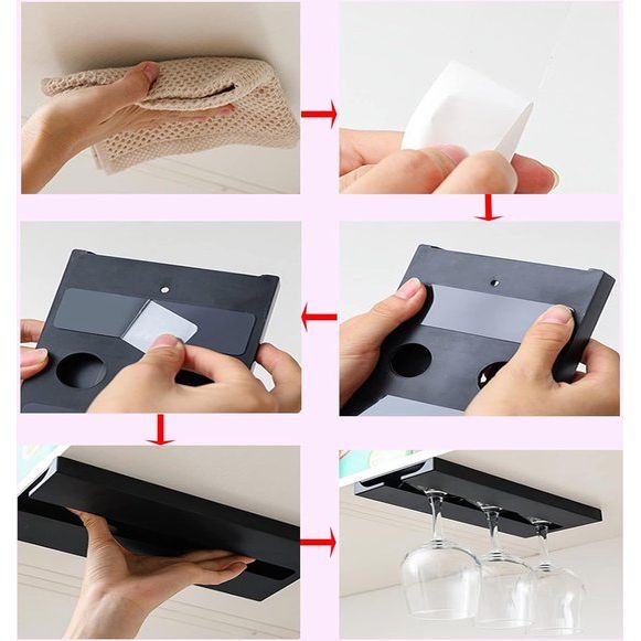 2 stuks wijnglashouders, omgekeerde wijnglashouders, hangende wijnglashouder, voor familie, restaurant, hotel, bar (zwart)