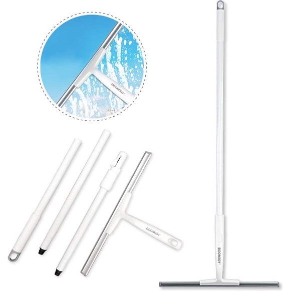 Waterwisser, vloerwisser met verlenging van 105 cm, lange steel, rubberen lip, voor badkamer, tegel, douchevloer