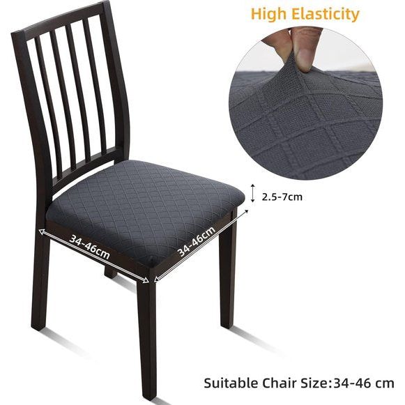 Jacquard Eetkamerstoel Stoelhoezen - Stretch Spandex, Geen rugleuning - Eetkamerstoel Stoelbeschermer Hoes - Verwijderbaar Wasbaar voor hoge bureaustoelen - Steengrijs - 6 stuks