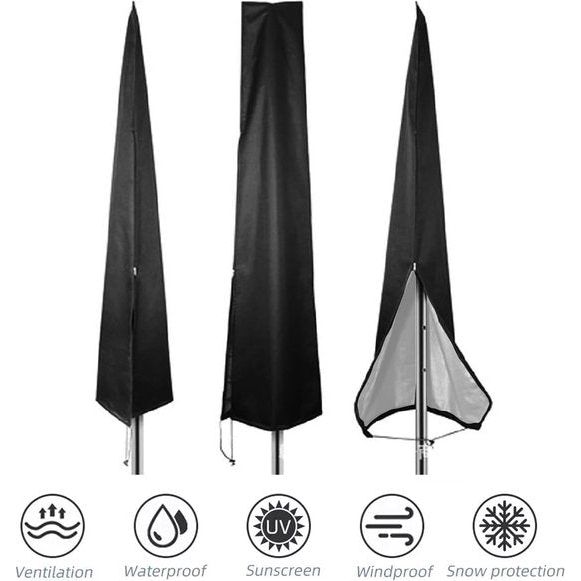 Parasolhoes, waterdichte grote parasolhoes, beschermhoes voor parasol met ritssluiting en verstelbaar trekkoord, lichtbestendige hoes van Oxford-weefsel (190 x 30 x 50 cm)