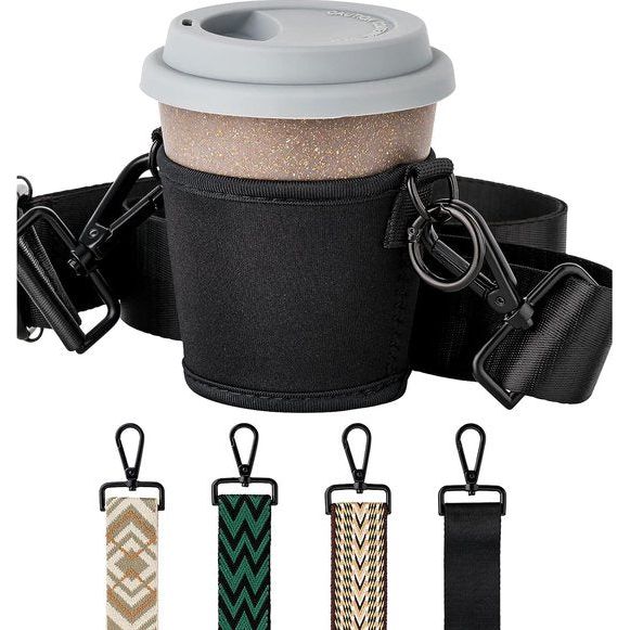 Cupholder . Tas voor koffiebekers en fles om te hangen. Ideaal voor bekers en drinkflessen van alle soorten (zwart, zwart)