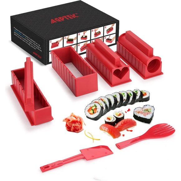 Sushi Maker Kit, 10 Piece Complete Sushi Making Kit, 5 Shapes DIY Sushi Making Set with High-Quality Sushi Knife, Perfect for Sushi DIY Also as a Gift