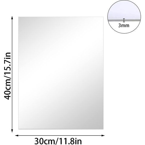 Zelfklevende acrylspiegel, HD-kleefspiegel, grote frameloze kunststof spiegel, 3 mm dikke acrylspiegeltegels, onbreekbare spiegel, rechthoekige wandlijmspiegel voor thuis, 40 x 30 cm