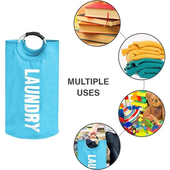 Wasmand, 82 L waszak met handgrepen, wasmanden van Oxford-materiaal voor slaapkamer en badkamer - wasmand lichtblauw