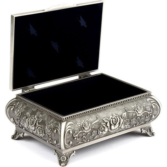 Sieradendoosje van metaal in antieke look, bloemenmotief met 3 rozen