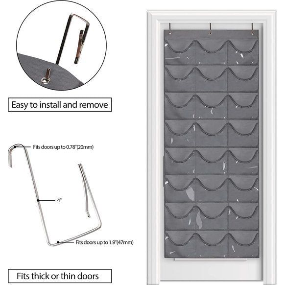 Baseball pethouder organizer hangt achter de deur, pethouder met transparante diepe vakken, hoedenhanger met 24 vakken, hoedenopbergtas met metalen haken (donkergrijs)