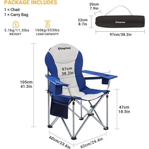 Campingstoel met verstelbare rugleuning en koeltas, belastbaar tot 160 kg