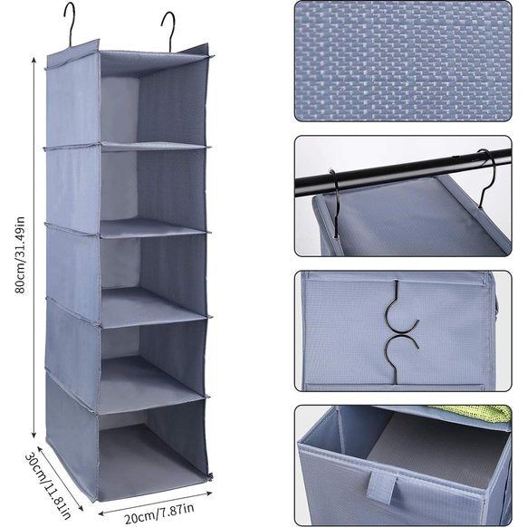 Ophangrek, opslag met 5 vakken en een lade, hangrek, kledingkast, hangrek met laden, hangrek