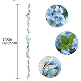 Kunstmatige Sakura kersenbloesem, 2 stuks, 5,7 ft, hangende wijnstokken, namaak, oosterse kersenkrans, huistuin, feest, bruiloft, decoratie (blauw)