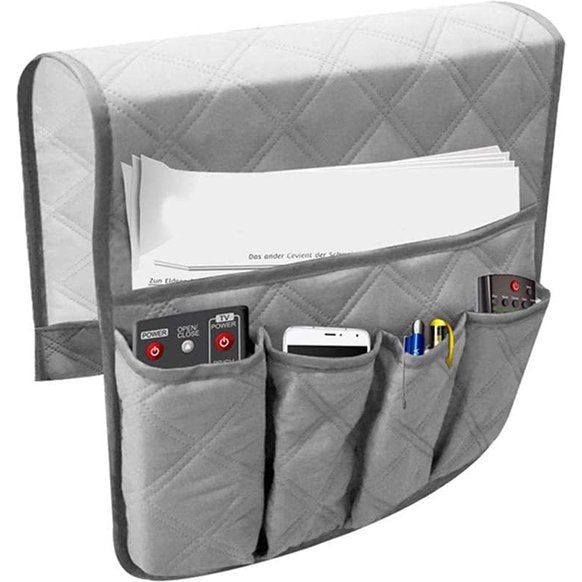 Armleuningorganizer, waterdicht, ruimtebesparend, voor bank of stoel, bed, opbergtas, tv, afstandsbediening, houder voor mobiele telefoon, boek, tijdschriften, potlood (grijs)
