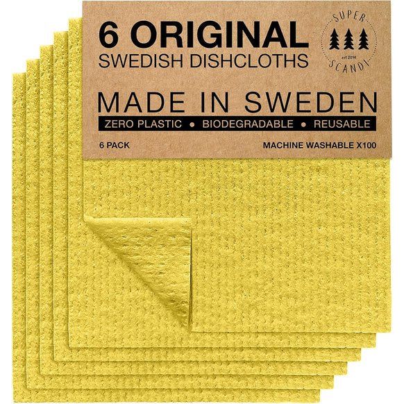 Superscanddi Zweedse theedoeken, papieren handdoek, vervangende washandjes (verpakking van 6) geel