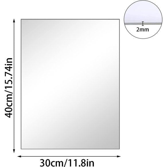 Muurspiegel, zelfklevende, glasspiegel, HD, decoratieve muurspiegel, frameless, grote spiegel, voor gastentoilet, badkamers, kleedkamer, woonkamer, enz. (40 x 30 centimeter)