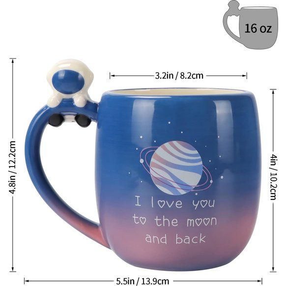 Koffiemok met astronautenhandvat en planeetpatroon, 3D keramische mok Ideaal als vakantie- of verjaardagscadeau voor iemand van wie je houdt, 480ML