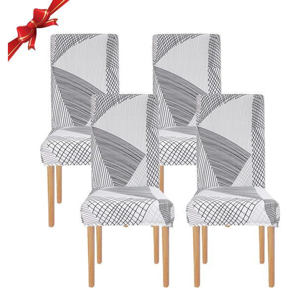 Stoelhoezen 4 stuks universele stoelhoezen stretch set van 4 moderne stoelhoezen schommelstoelen elastische duurzame stoelhoezen voor eetkamer banketdecoratie (White Line, 4 stuks)