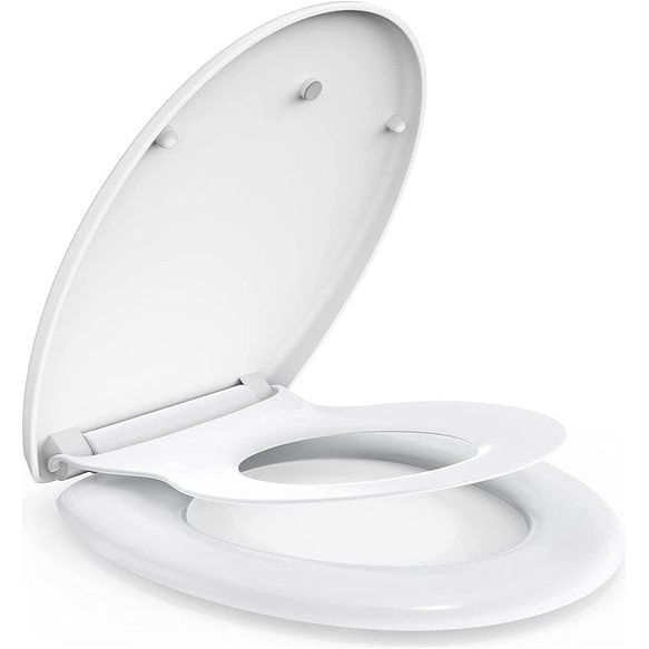 2-in-1 wc-bril voor het gezin, met magnetisch kinderzitje, softclosemechanisme en quick-release-functie, ovaal O-vormig gezin, toiletdeksel voor volwassenen en kinderen