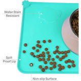 Bowl onderlegger voor honden en katten, waterdichte en antislip siliconen voederbak, onderlegger voor voerbakken, waterbak, voedermat 53 x 37 cm, turquoise