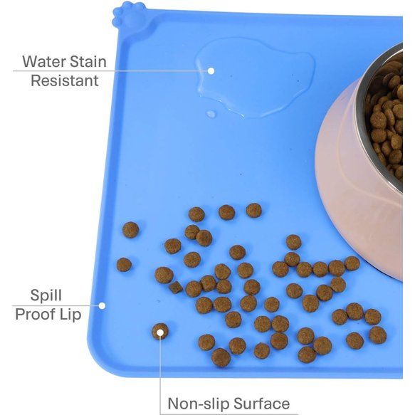 Naponderlegger voor honden en katten, waterdichte en antislip siliconen voerbakonderlegger voor voederbakken, waterbak, voermat 53 x 37 cm, blauw