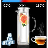 Glazen karaf met deksel, waterkaraf 1,5 liter, glazen karaf van borosilicaatglas, hittebestendige waterkoker, glazen karaf ideaal voor melk, sap, thee, koffie of warm water