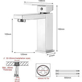 Kraan badkamer, kraan wastafel voor badkamer vierkant, eenhandsmengkraan wastafelarmaturen, mengkraan wastafels, koud en warm water, verchroomd (zilver)