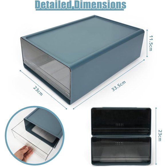 Set van 2 bureauladendozen a4 groot, kunststof ladedozen met laden, stapelbaar, opbergdoos met lade voor briefpapier en andere kantooraccessoires, transparant blauw