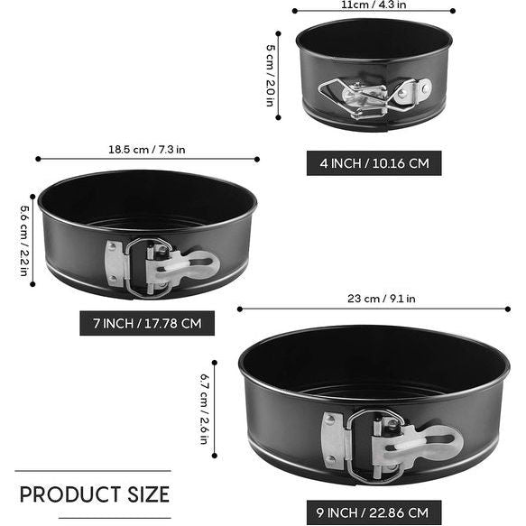 Cakevorm, rond, inspiratie, springvorm, ronde bakvorm met platte bodem, lekvrij, anti-aanbaklaag, 3 maten bevat 10,16 cm/17,78 cm/22,86 cm