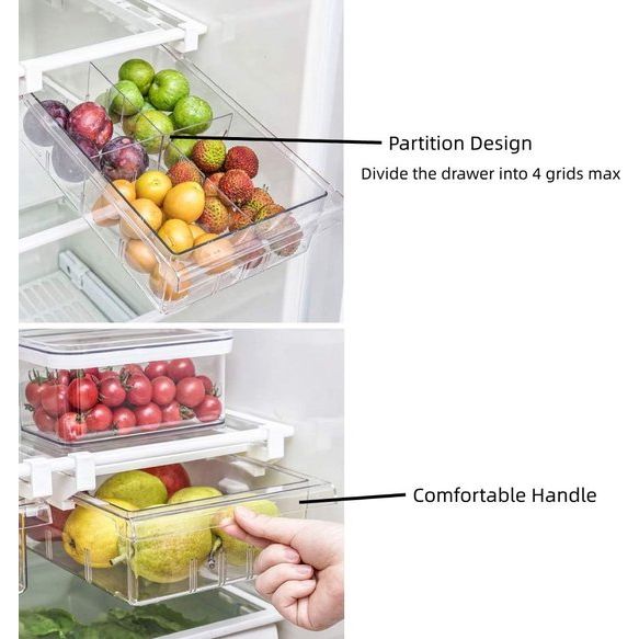 Koelkastorganizers - Inclusief 1 lades en 2 verdelers, stapelbare opbergdoos, keukenorganizer, transparante container voor keukens, vriezer, voorraadkast (1 lade, medium)