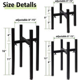 Plantenstandaard, bloemenstandaard van zwart metaal, verstelbaar, multifunctionele kunst van ijzer, plantenrek voor woonkamer, balkon, instelbare breedte 21 cm tot 38 cm (set van 3 stuks) (zwart-1)