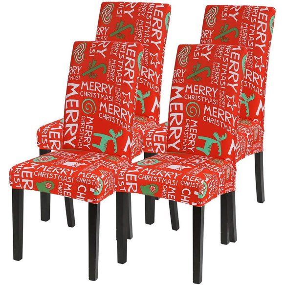 Kerst stoelhoezen voor Kerstmis, 1-, 2-, 4-/6-delige set, stretch, moderne stoelhoezen, decoratie, universele pasvorm voor eetkamer, feest, banket.