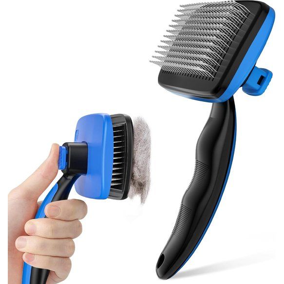 Hondenborstel lang haar, kattenborstel, huisdierborstel, zelfreinigende trekborstel, hondenkam, vachtborstel voor honden, zacht verwijdert onderwol, massage vachtverzorging, borstel voor