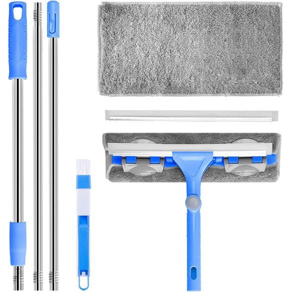 Lange ruitenwisser-wisserset 27 cm, telescopische ruitensproeier met verlengstang en rubberen lip, verstelbare reinigingsset ruitenreiniger voor raam/douche/auto (167 cm)