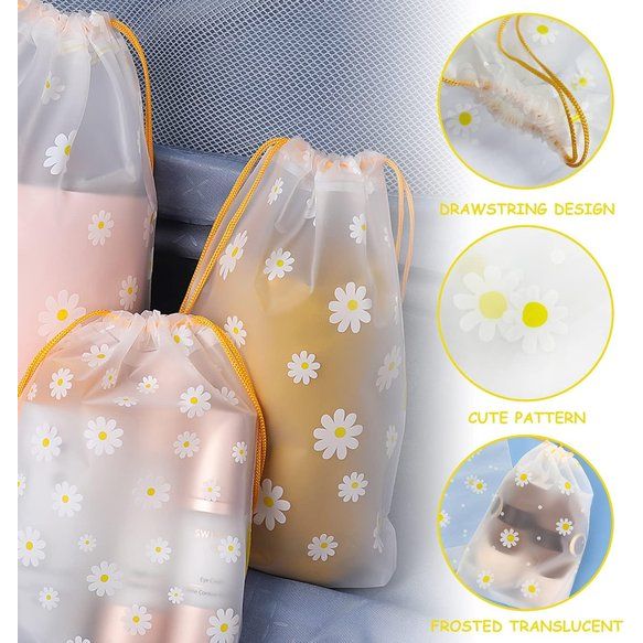 15 stuks Ruimtebesparende reistassen Waterdichte kledingorganizer Draagbare tas met trekkoord Transparante scrubzak Rits Witte bloementas Gebruikt voor kleding Cosmetica