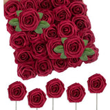 Kunstrozen, 50 stuks, decoratieve bloemen, neprozen met stelen, doe-het-zelf, bruiloft, boeket, bruid, huisdecoratie, donkerrood
