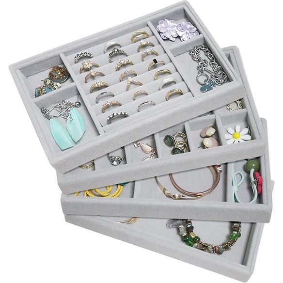 Sieradenlade Organizer Box, stapelbare set van 4 sieradenaccessoires opbergset, voor oorbellen, armbanden, armbanden, kettingen en ringen, opbergdoos voor sieraden, oorbelhouder (melkwit)
