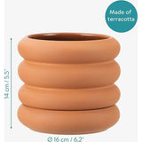 Bloempot in ribbeldesign, plantenpot van terracotta met ribbels, 16 x 14 cm, bloempot voor kamerplant in geribbelde vorm, bloempot met onderzetter