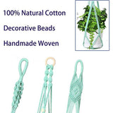 Set van 5 macrame hangende touwen met 10 haken Boho decoratieve katoenen touw hangende mand bloempot plantenhouder hanger voor binnen buiten plafond balkon wanddecoratie, exclusief bloempotten (zeegroen)