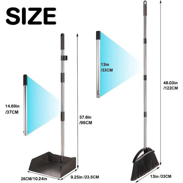 Bezem en schepset, in lengte verstelbaar, rechtop veegset, bezem en veegschepset voor huishoudelijke reiniging, kantoor