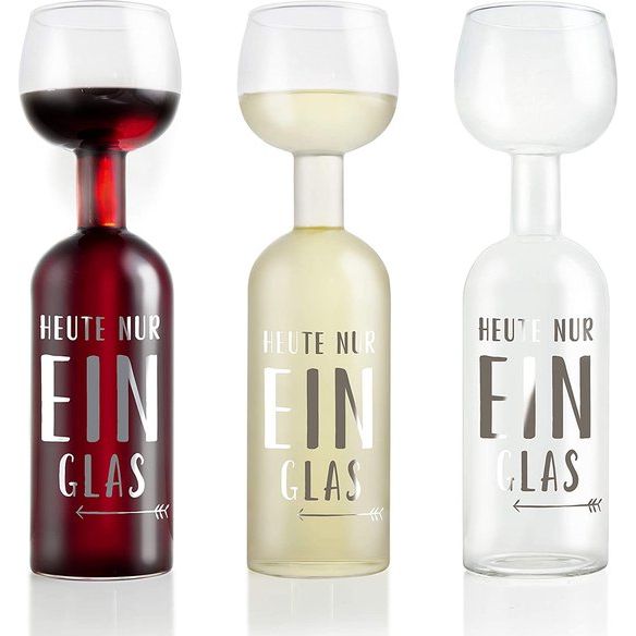 Wine Lovers wijnfles glas "Heute nur ein Glas" - wijnglas fles XXL met spreuk - Wijnglas grappig als perfect cadeau-idee - incl. reinigingsparels