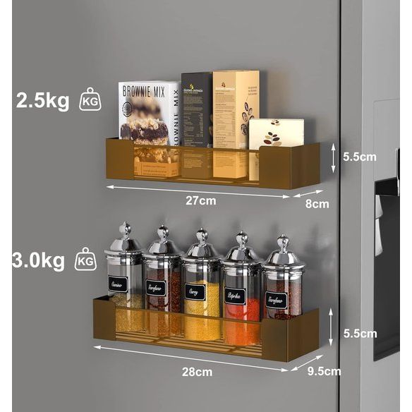 Set van 2 kruidenrek, magnetisch koelkastrek, zonder boren, lichtgewicht magnetische kruidenorganizer en -opslag, zwart