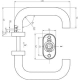 Smalle frame U-vorm PZ krukset op 26x62mm ovale rozet van roestvrij V2A roestvrij staal. Verhaal voor de deur. Geen terugveer. Schroefafstand 45mm.