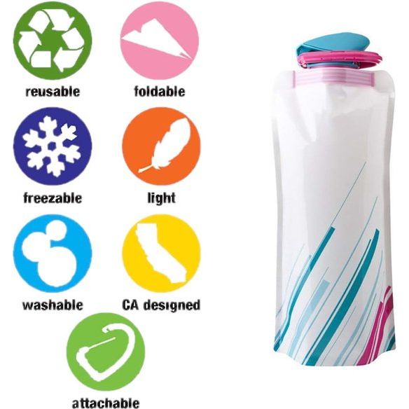 700 ml opvouwbare waterflessenset, uniseks, volwassenen, opvouwbare waterflessen, set van 3 flexibele inklapbare herbruikbare waterflessen, drinkzakken voor wandelen, avontuur (3 stuks)