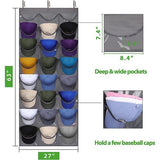 Baseball pethouder organizer hangt achter de deur, pethouder met transparante diepe vakken, hoedenhanger met 24 vakken, hoedenopbergtas met metalen haken (donkergrijs)