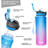 Sportdrankfles met kliksluiting, 1 liter, Lekvrij, BPA-vrije waterfles, Tritan sportfles voor fitness, Sport, Fiets, kamperen, yoga, gym (A8 blauw / fuchsia verloop)