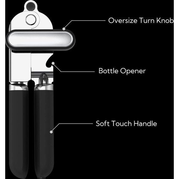 Blikopener handmatig, 2e generatie lemmet, blikopener voor senioren zonder scherpe randen verstelbare multifunctionele blikopener met magneet softgrip-knop in extra grote maat