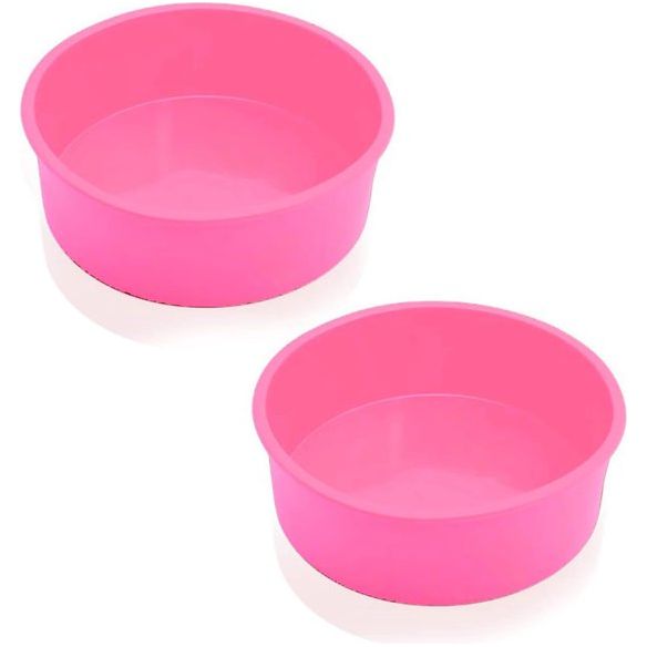 Siliconen bakvormen rond, 2 stuks, 2 stuks, 2 inch, anti-aanbaklaag, roze siliconen bakvormset voor laagcake, cheesecake, regenboogcake, chiffoncake