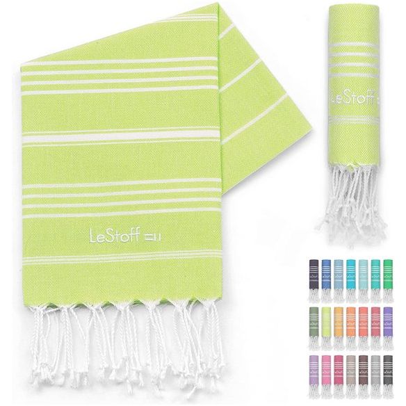 LeStoff de traditionele Hamamdoek Strandlaken Badhanddoek Saunahanddoek Douchehanddoek Spa Sport Yoga Reizen 100% Biologisch Katoen. Duurzaam, natuurlijk, zacht en voorgewassen. (50 x 100 cm, Lime)