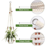 Macrame plantenhanger Bloem hangende houder Mand hangende mand Bloemenhanger Bloempothouder Hangende mand Katoenen touw Plantenbak Hangende potmanden met haken voor tuinhuis