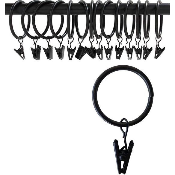 gordijnclips met ringen (Φ50mm, 16-delige set) - roestvrij staal mat roestvrij staal metalen gordijnroede clipringe met oogjes voor party light, art display, tent (vintage black, 2 inch)