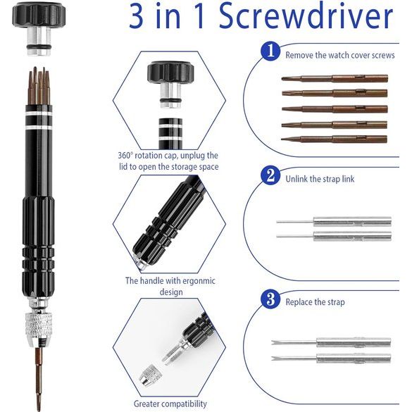 Professionele 73-delige horlogemakersset voor horlogereparatie en batterijwissel, inclusief tas, schroevendraaier, hamer, pincet, hefboomgereedschap, scalpel, standaard, oren, horlogeopener,