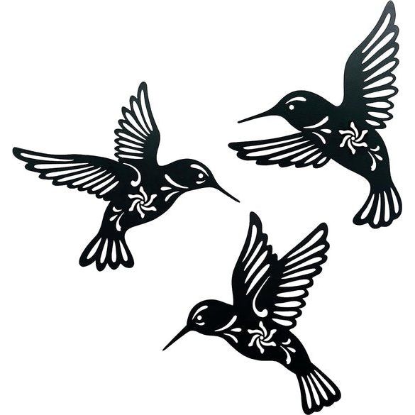 Set van 3 metalen wanddecoratie zwarte vogels buiten woonkamer tuin kolibrie decoratie wanddecoratie metalen kolibrie voor huis tuindecoratie muurkunst metaal